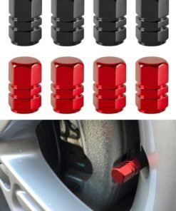 Tire Valve Stem Caps 8 Pcs Anodized Aluminum Tire Valve Cap Set Corrosion Resistant Universal for Cars, SUVs, Bike, Trucks and Motorcycles, Car Wheel & Tire Exterior Accessories (Red&Black)