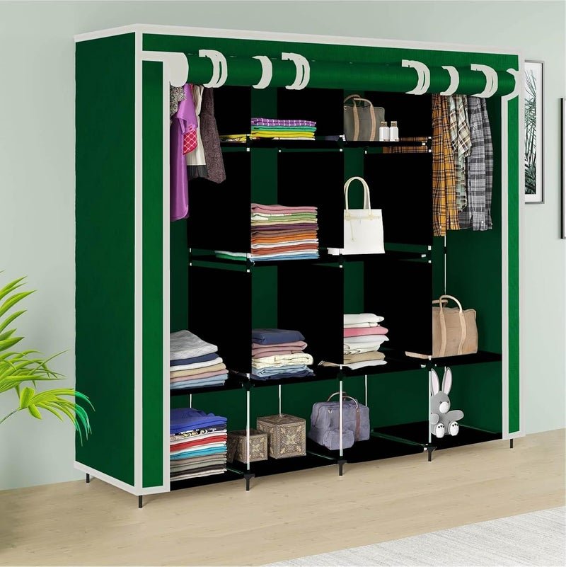 GTC Collapsible Wardrobe Clothes Almira, 2 Hanging Space, 12 Shelves, 1 Side Pocket Non-Woven Fabric (W 88270)