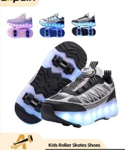 Axpeih Kids Roller Skates Shoes, 4 Wheels LED Light Up Rechargeable Sneakers, Multifunction Roller Skating Shoes for Boys Girls, Birthday & Holiday Gift