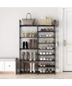 Alternative view of ADEBOLA Large 9 Tiers Shoe Rack, Tall Shoes Rack Shelves with 4 Hooks, Sturdy Shoes Organizer for 28-33 Pairs, Space Saving Shoe Storage Shelf for Entryway, Closet, Bedroom