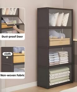 XiuWoo Closet, Simple Cloth Wardrobe Removable Portable Wardrobe Shelves Garment Rack with Magnetic Transparent Dustproof Door for Bedroom Closet Armoire Wardrobe
