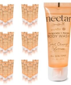 world amenities Nectar Bulk Body Wash 50 Count 1 oz Sweet Orange Blossom Mini Travel Size Toiletries 100 Recyclable Tube with Flip Top Cap Airbnb Rentals Suitable for All Skin Types