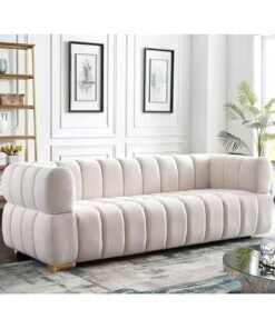 Comfynest Luxurious Three-Seater Velvet Arm Sofa - Modern Couch for Living Rooms, Guest Rooms & Hotels (Off-White)