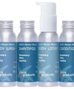 Plaine Products Travel Size Shampoo Conditioner Body Wash and Body Lotion  Rosemary Mint Vanilla  Sulfate Free Refillable Bottle 25 oz