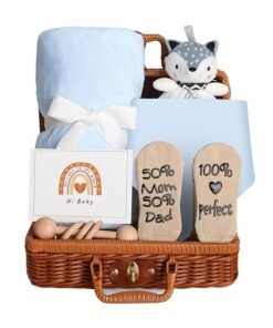 NNEWVANTE Baby Gift Basket, Newborn Gift Set with Baby Rattle, Newborn Baby Gift Set, Newborn Baby Gifts, Medium Baby Gift Basket Kit for Expecting Moms(BLUE)