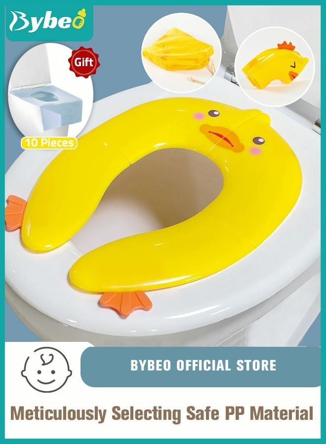 Bybeo Foldable Portable Travel Potty Training Seat and 10 PCS Extra Large Toilet Seats Covers Disposable Waterproof for Boys Girls, Toddlers Potty Training in Public Restrooms