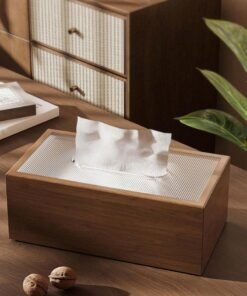 Walnut Wood Grain Tissue Box Holder - Elegant Rectangular Wooden Paper Napkin Dispenser for Living Room, Office Desk, Hotel Use