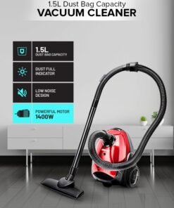 GEEPAS Preview Vacuum Cleaner With Powerful Suction, Low Noise Design, Dust Full Indicator, Flexible Hose With Air Flow On Handle, Plastic Insert Tube, Dustbag 1.5L, Pedal Switch And Auto Rewinding Wire 1.5 L 1400 W GVC2595 Blue/Black