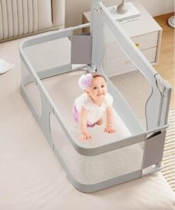 WALALLA 3 in 1 Baby Bedside Sleeper Portable Crib, Foldable Bed Rail for Toddlers, Crib Side Bed with Adjustable Height, Baby Playpen, Suitable for Twin, Full, King & Queen Size Bed
