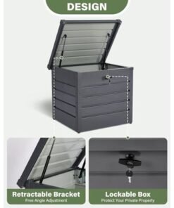 Egardenkart Outdoor Storage Box - 200L, Metal | Movable Garden Storage Box with Wheels, Hydraulic Rod for Lid | Lockable, Heavy Duty Storage Box Outdoor for Patio, Garden, Balcony Storage (Dark Grey)