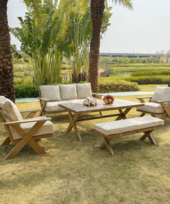 9-Seater Royal Beige X-Shape Aluminium Garden Sofa with Big Table