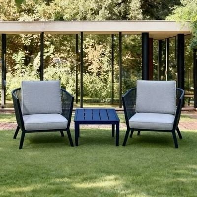 3-Pcs Rope Design Metal Sofa Chairs & Table Set for Balcony , Garden , Patio