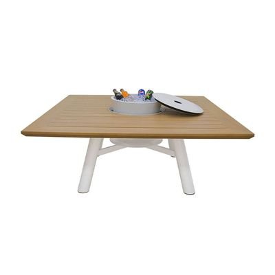 Small Square Fire Pit Table Color Natural Teak & Off White - Image 4