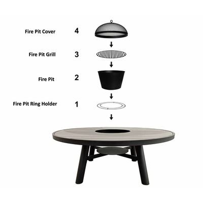 Small Round Fire Pit Table Color Dark Mahogany & Black - Aluminium Frame - Image 5
