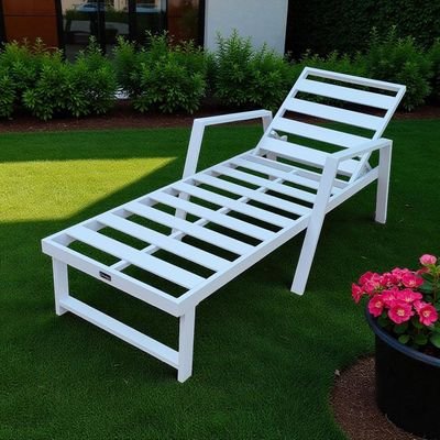 Premium White Aluminium Outdoor Sun Lounger with Adjustable Backrest – Beige Cushions