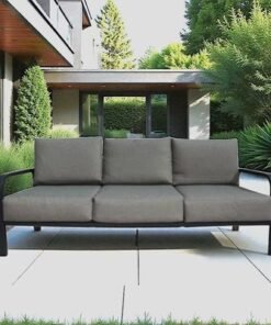 5-Seater Modern Aluminium Outdoor Sofa Set – Charcoal Grey Frame with Thick Grey Cushions