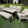Premium 7-Seater Beige Outdoor Aluminium Sofa Set with Beige Cushions
