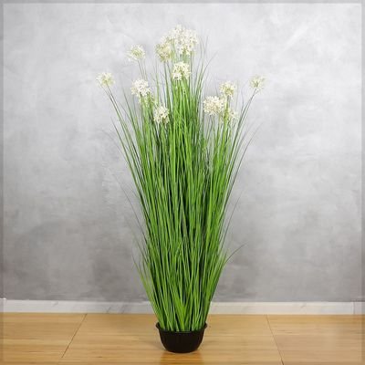 Yatai Decor Artificial Grass White Flower Plant | Faux White Flower with Grass in Pot |Indoor Floor Plant for Home, Office, Event & Outdoor Decor | Realistic Look - Image 2