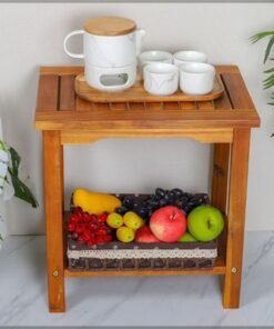 2-Tier Solid Acacia Wood Table Bamboo Stool for Shaving Shower Foot Rest, Portable Pool side Stool