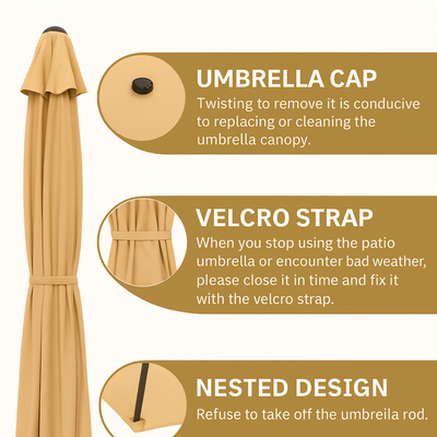 Velcro Round Outdoor Umbrella with Rotating Handle UV-Resistant Canopy for Patio & Garden Valet Parking - Image 5