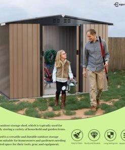 Egardenkart, Outdoor Storage Shed Metal - Extralarge 8.5x6.8 Ft, Tan | Garden Shed with Sliding Double Door | Outdoor Storage Cabinet for Garden Storage | Outdoor Shed Storage (With Installation)