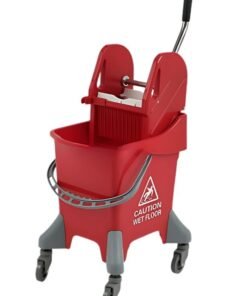 AKC 25L Heavy-Duty Mop Bucket with Down-Press Wringer & 360° Swivel Wheels – Commercial Cleaning Trolley for Restaurants, Offices, Hotels & Homes – Red