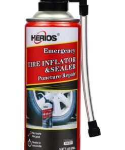 HERIOS Tire Sealer and Inflator for Emergency, 450ml, Leakage within 6mm, No Jack Needed, 30 sec to 3 min