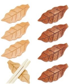 Lemon 8Pcs 2 Colors Wooden Leaf Chopstick Rest, Natural Elegant Brown Leaf Chopstick Stand Rack, Portable, Washable, Reusable for Kitchen Supplies Cooking Utensils Tableware Gift Hotel