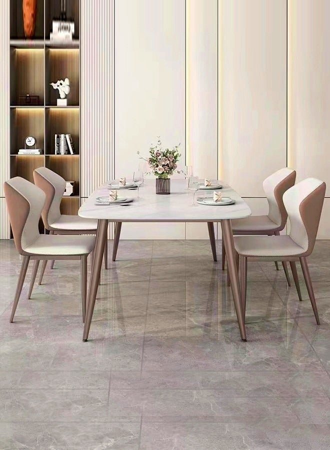 C&C Home Modern Multipurpose Industrial Standard Rectangle Sintered Stone Dining Table and 6 Curved Ergonomic Chair Set for Kitchen Restroom140x80x75 and 43x54x84 cm - Image 3
