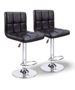 SULSHA 2 Piece Modern Height Adjustable Chair , Bar Chair , Bar Stool Set Leather Padded Stool Black/Silver1