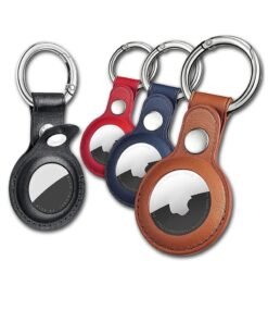 MJZ 4 Pack Protective Air Tag Case for Apple Airtags PU Leather Keychain Key Ring Anti Lost AirTag Tracker Holder Anti Scratch Air Tags Cover Loop Finder Items GPS Accessories