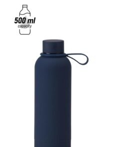 JoyousSto Stainless Steel  water bottle insulated thermos soft touch with neck tags travel water bottle Long Lasting Hot or Cold Drinks Navy blue 500ml