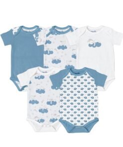 Moon Organic Baby Boys Body Suit Set Of 5 For 6-9 Months Blue