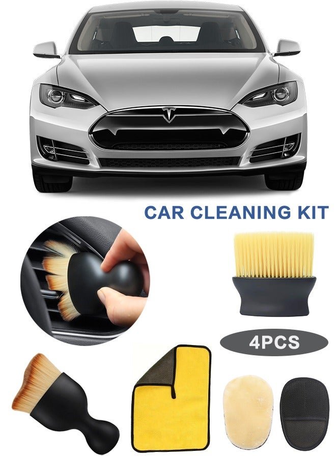 Sweet Life Car Detailing Brush Set Auto Interior Dust Brush and Microfiber Soft Fleece Car Wash Gloves for Cleaning Automotive Dashboard Air Conditioner Vents Leather Computer