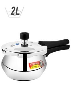 Prestige Deluxe Plus Baby Handi Aluminium Pressure Cooker  with Outer lid, Induction compatibale Base Durable Design Silver 2Liters