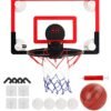 GROIC Mini Basketball Hoop with LED Light Electronic Scoreboard, 15.7" X 10.2" - Small Basketball Hoop with 1 Ball, Door/Wall Mounted Basketball Hoops Indoor Outdoor for Kids - Red