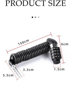 Alternative view of DUNISO Helmet lock, motorcycle retractable cable helmet lock, 4 position combination anti theft bicycle chain lock, waterproof and rust proof, suitable for scooters, doors, gates, helmets, 150cm, black