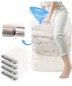 XiuWoo 4 Pack cube vacuum space saver bags 100*80*32cm extra large compressed closet organizers and storage bags for comforters, pillows, bedding, blankets, clothes, 80% space, no pumps needed