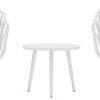 3-Piece Outdoor Bistro Set – Modern White Fiberglass Plastic Frame, 2 Chairs & Coffee Table – Weather-Resistant Balcony & Patio Furniture (Grey Cushions)