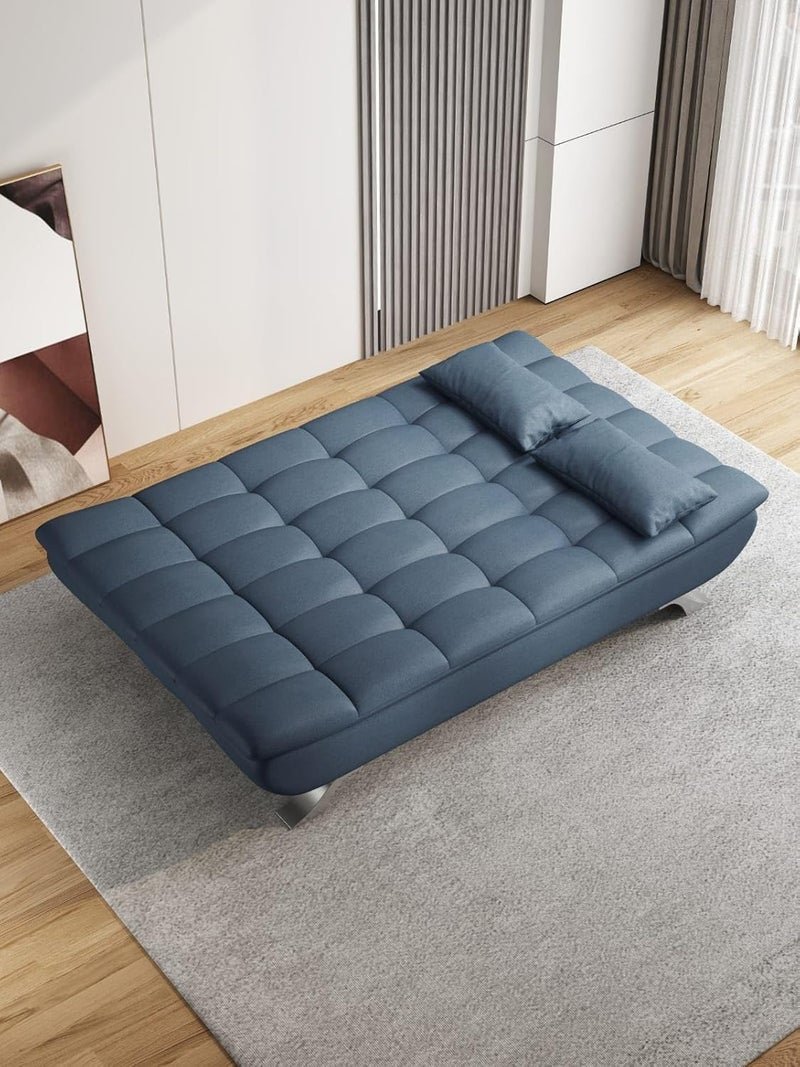 Harmony Home Premium Leather Sofa Bed – Convertible Sleeper Couch with 2 Plush Cushions, Space-Saving Modern Design & Sturdy Metal Legs, Multi-Functional for Living Room & Guest Space - Blue - Image 2