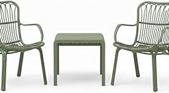 3-Piece Outdoor Bistro Set – Contemporary Fiberglass-Reinforced Chairs with Matching Coffee Table – Weather-Resistant Patio & Balcony Seating (Green)