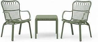 3-Piece Outdoor Bistro Set – Contemporary Fiberglass-Reinforced Chairs with Matching Coffee Table – Weather-Resistant Patio & Balcony Seating (Green)