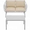 4-Seater Outdoor Furniture Set – Fiberglass Plastic Seating, Modern White Steel Frame, 2 Chairs & Loveseat with Coffee Table (Beige Cushions)