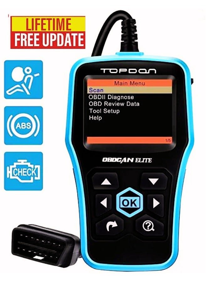 Topdon Elite OBD2 Scanner ABS SRS Diagnostic Tool for Full OBD2 Functions and Warning Light Turn-off with Built-in DTC Lookup OBDCAN