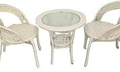 3 Piece Wicker Patio Bistro Set – 2 Chairs & 1 Glass-Top Table | Rattan Outdoor Furniture for Balcony | Garden | Backyard | Apartment | Durable & Stylish Natural Finish (Chair Set 6)