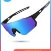 Cuken Outdoor Sports UV Protection Half Frame Sunglasses, UV400 Polarized Cycling Safety Sports Sunglasses Fishing Sunglasses, Windproof Goggles for Baseball Golf (Black-Blue)