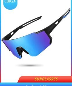 Cuken Outdoor Sports UV Protection Half Frame Sunglasses, UV400 Polarized Cycling Safety Sports Sunglasses Fishing Sunglasses, Windproof Goggles for Baseball Golf (Black-Blue)