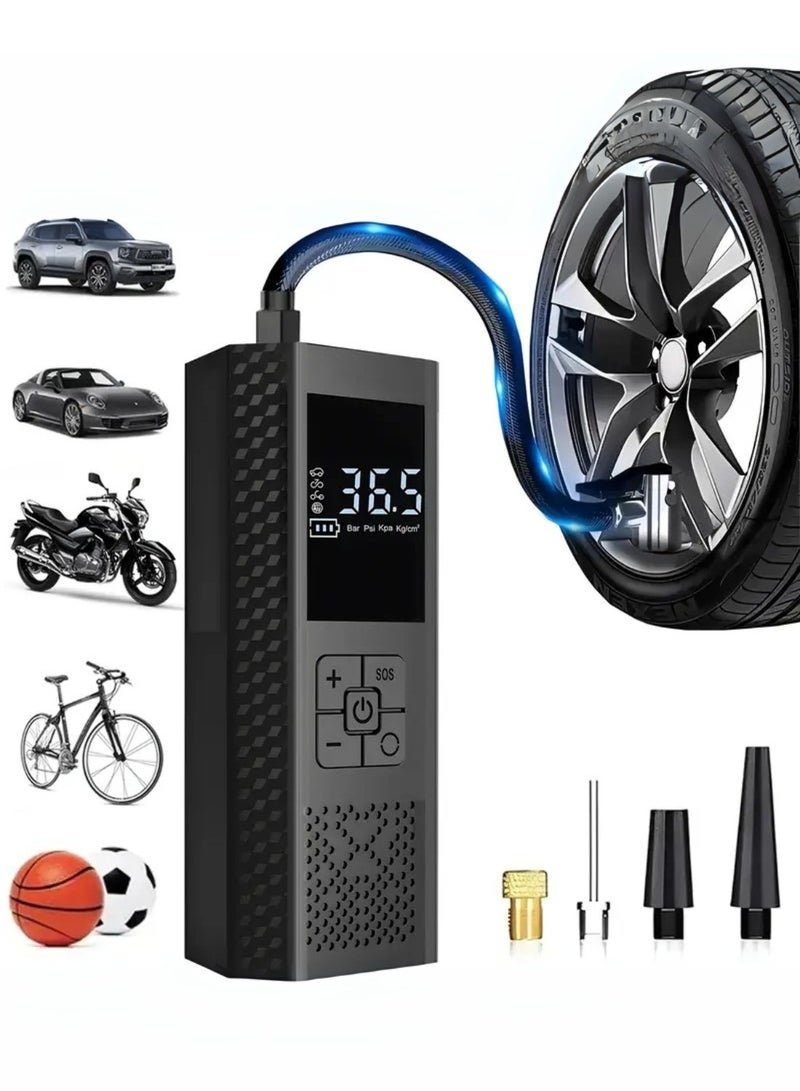 LIMOS 150 PSI Portable Tire Inflator & Air Compressor – Cordless, Fast Air Pump with LED Display, Pressure Gauge, USB Rechargeable, Auto Shutoff – for Car, Motorcycle, Bicycle, Balls – Compact & Durable with Multiple Nozzles