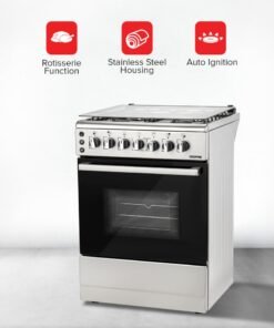 GEEPAS 4 Gas Burners 60*60 Free Standing Full Gas Cooking Range With Glass Lid, 4 Gas Burners, High-quality Metal Knobs, Convection Single Oven With Rotisserie Function GCR6059 Silver