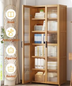 Alternative view of YY-Recheer 6 Layers Kitchen Cabinet Sideboard, Bamboo Bookshelf Display Storage Cabinet with Door, Cupboard Corner Cabinet for Living Room, Kitchen